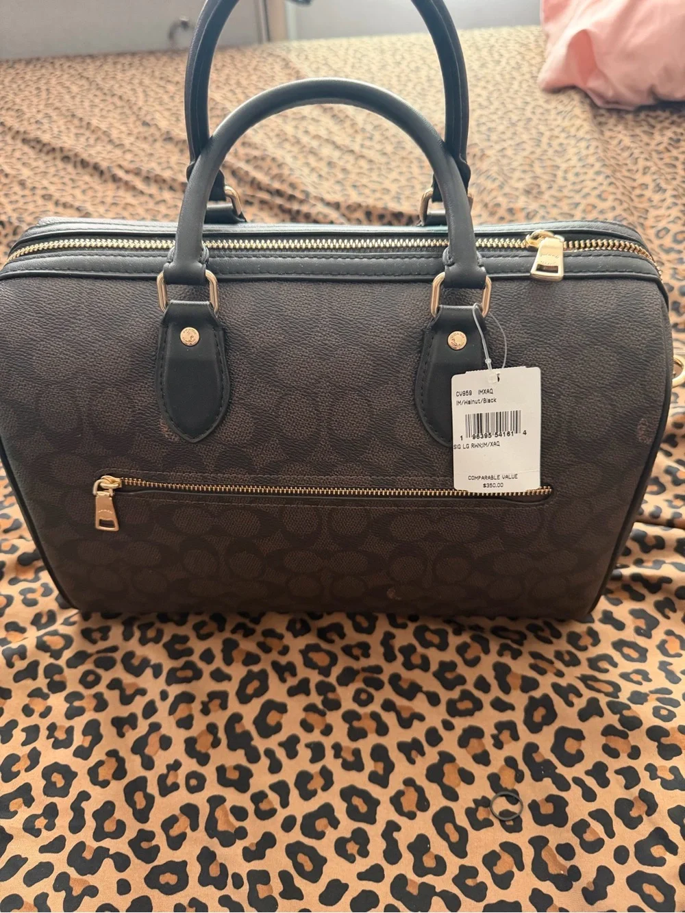Coach Brown Signature Canvas Satchel with Gold Hardware